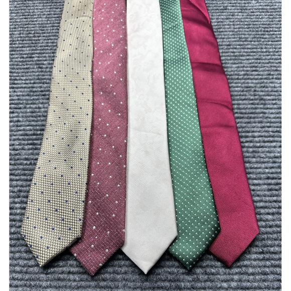 The Tie Bar Tie Lot Mens Silk Neckties Set of 5 Multi Polka Dot Solid Microdot - Picture 1 of 5